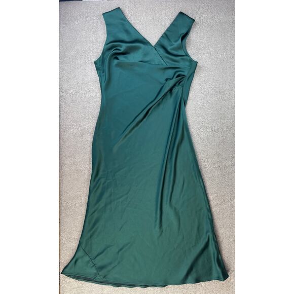 White House Black Market Satin Slip Dress Formal Sleeveless Green Size 14 - Picture 3 of 11